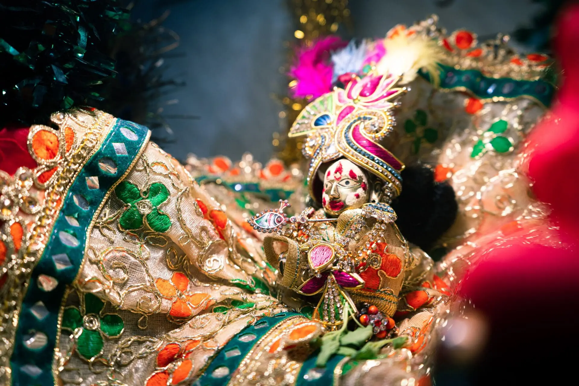 Idol of Hindu god Lord Krishna decorated at home on the occasion of Janmashtami