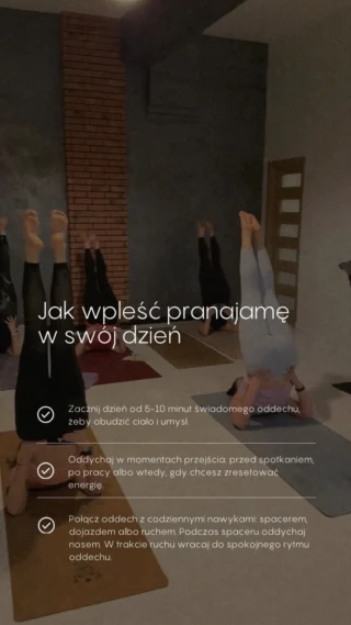 Pranajama nie musi być osobną praktyką zarezerwowaną tylko na matę.

Może pojawić się rano, zanim wejdziesz w tempo dnia. Przed spotkaniem, kiedy potrzebujesz wrócić do siebie. W drodze, na spacerze, po pracy albo wtedy, gdy czujesz, że energia zaczyna się rozpraszać.

Kilka minut świadomego oddechu potrafi zmienić jakość całego dnia.

#pranajama #oddech #joga #spokoj #portalmocy